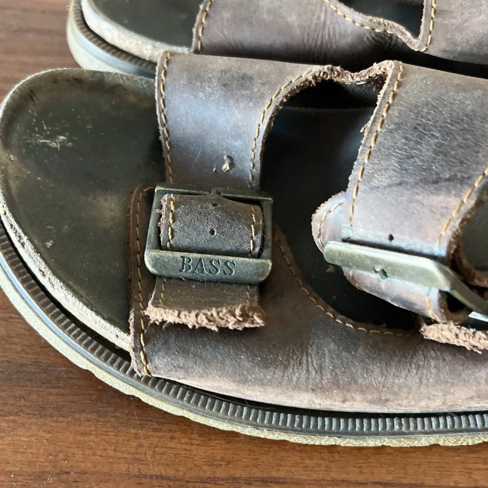 G.H. Bass Leather Double Buckle Sandals Brown Slide Comfort Italy‎ Men's 12